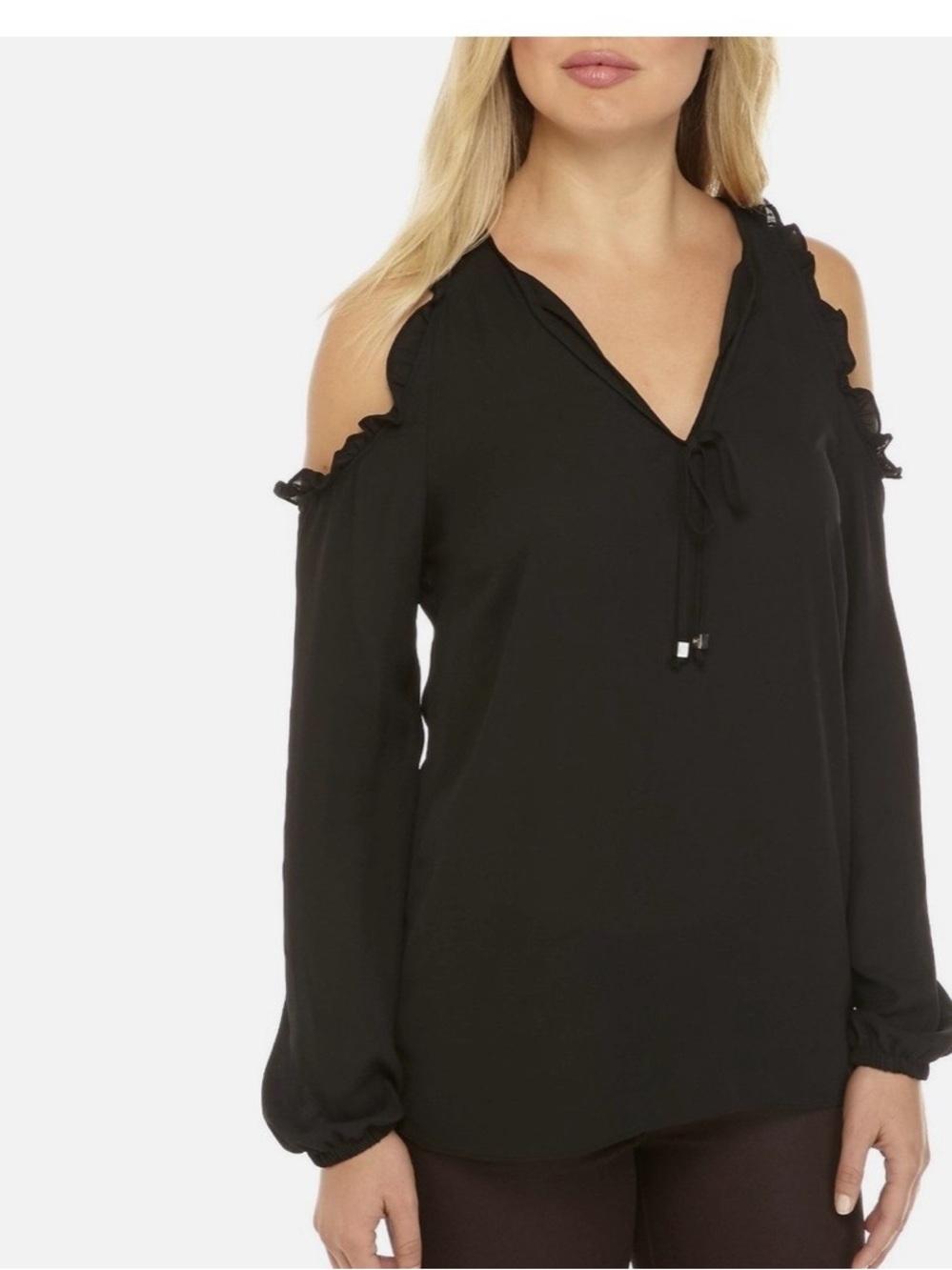 NWOT Michael Kors Small Black Ruffle
Trim Cold Shoulder Top